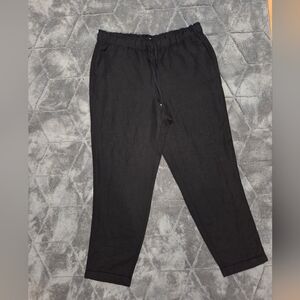 LOFT Black Pull On Linen Blend Tapered Pants Size XL Tall Casual Office Resort